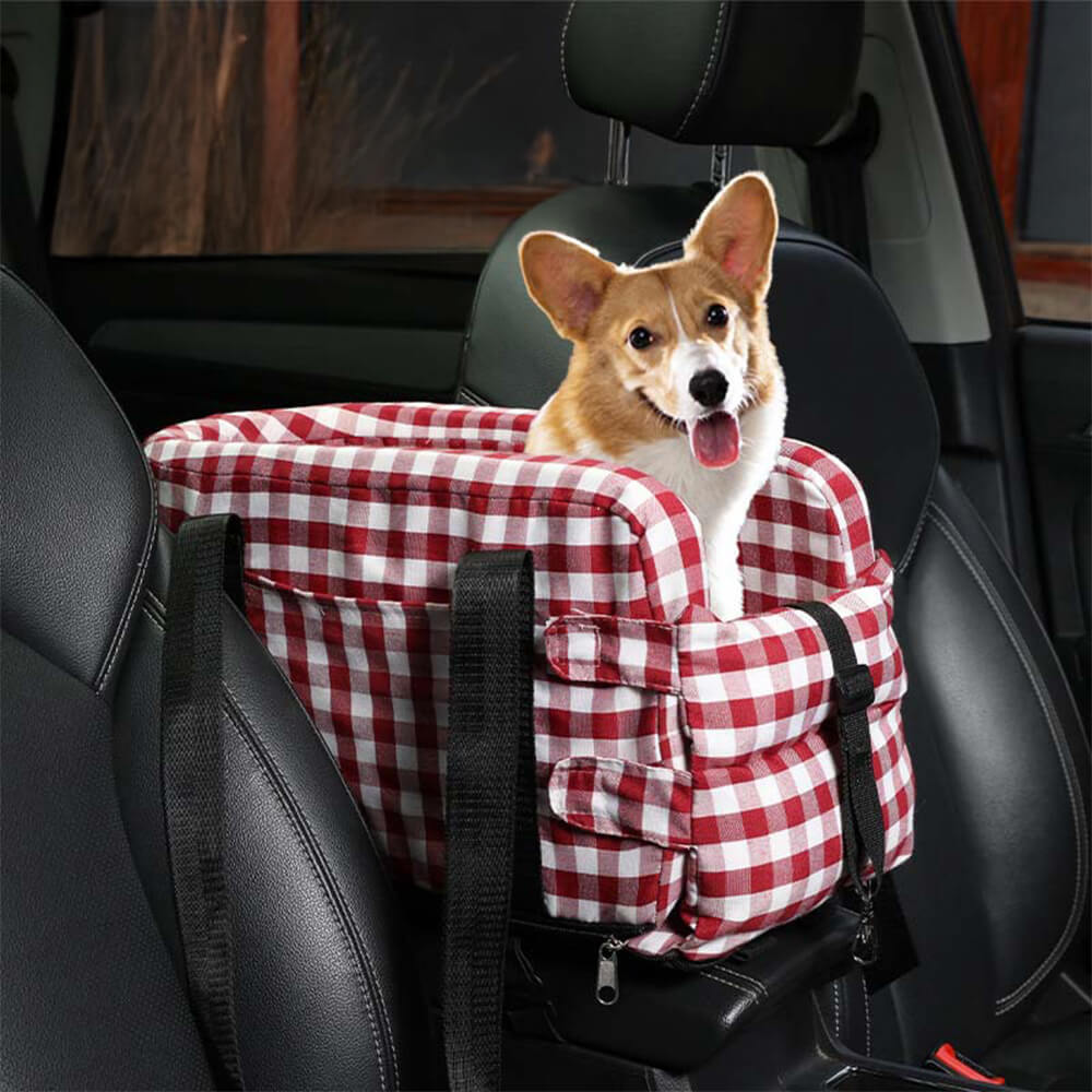 Elegante asiento de seguridad para perros de viajes portátiles a cuadros