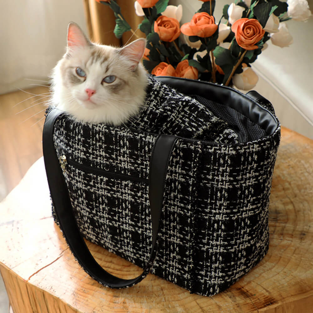 Bolsa de transporte de perros y gatos ligeros a cuadros y gatos a cuadros de lujo