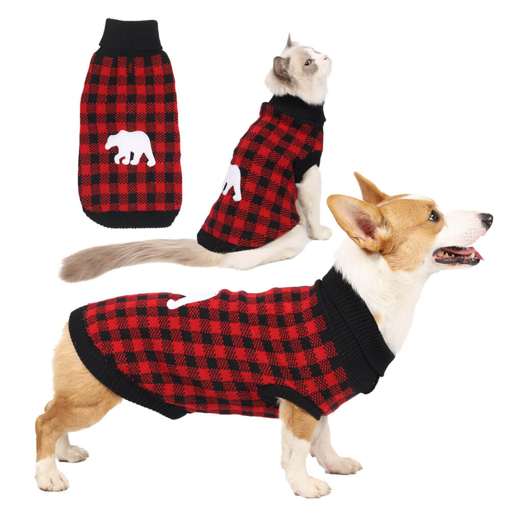 Pull chaud en tricot à col roulé pour chien et renne de Noël