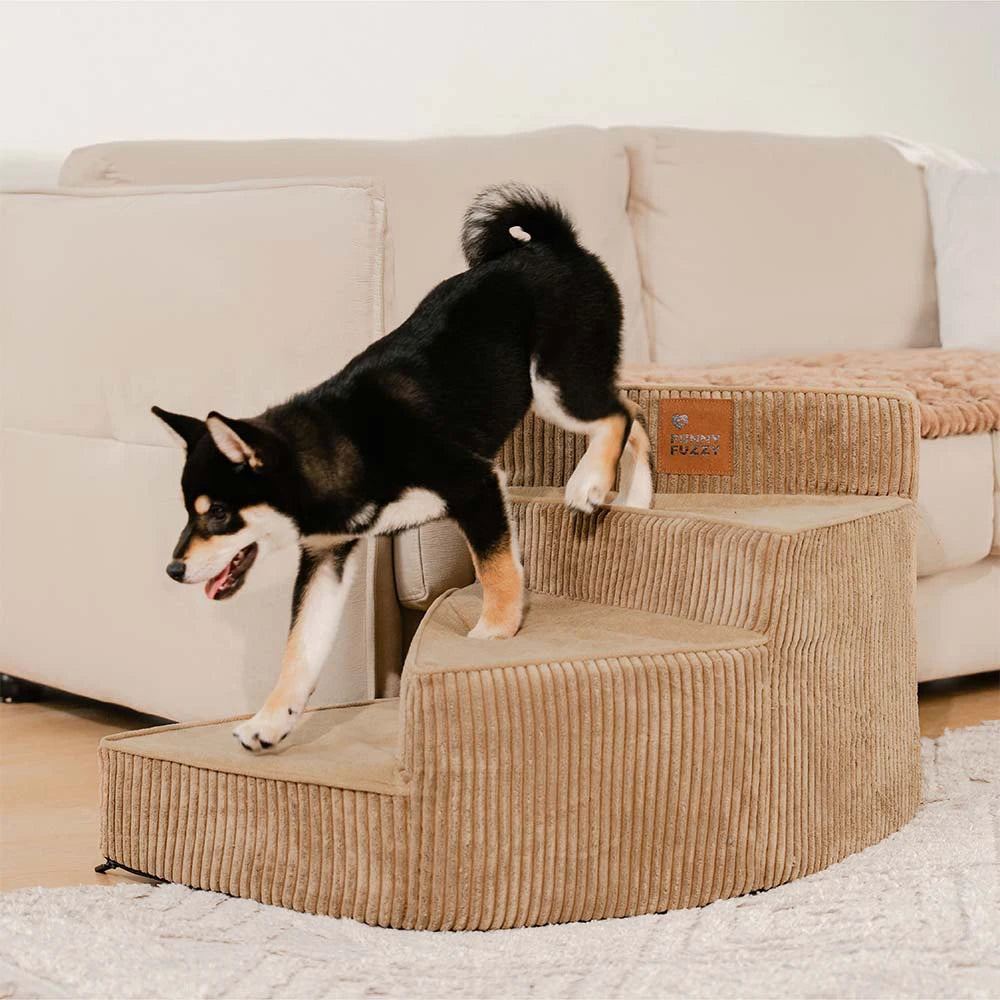 Cozy Corduroy Joint-Friendly Removable Spiral Pet Stairs - CreamyStep