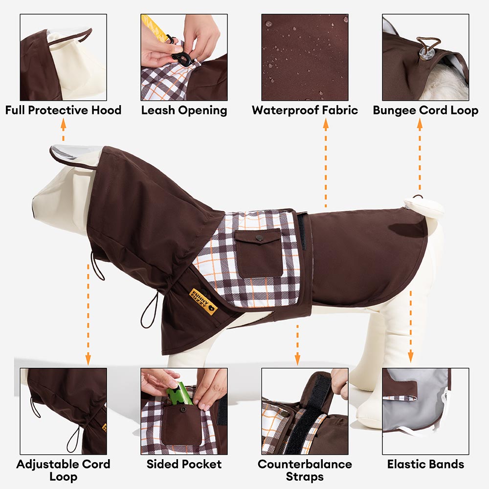 Impermeable a cuadros vintage a cuadros Rair para perros ajustables - Protección para todo clima