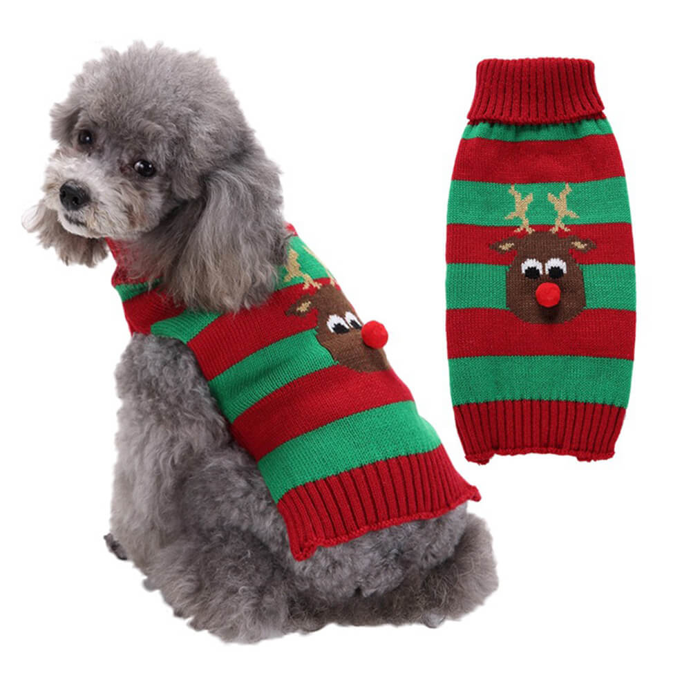 Pull chaud en tricot à col roulé pour chien et renne de Noël