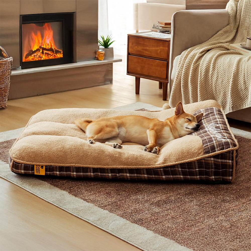 Lit pour chien rectangulaire orthopédique moelleux extra large en peluche lavable - Nuit-nuit