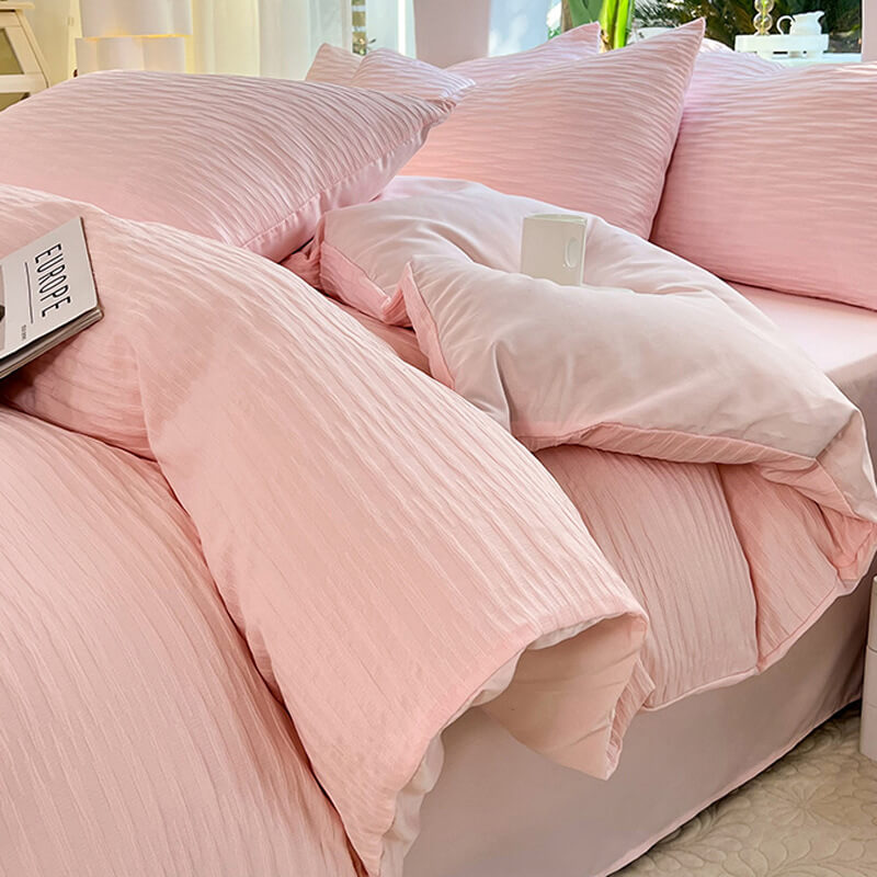 All-Seasons Seersucker Solid Color Comfort Bed Sheet Set