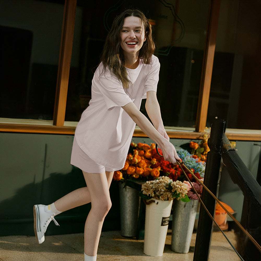 Ensemble de pyjama pour couples, respectueux de l'environnement, couleur Pure, résistant aux poils d'animaux, col ras du cou, manches courtes