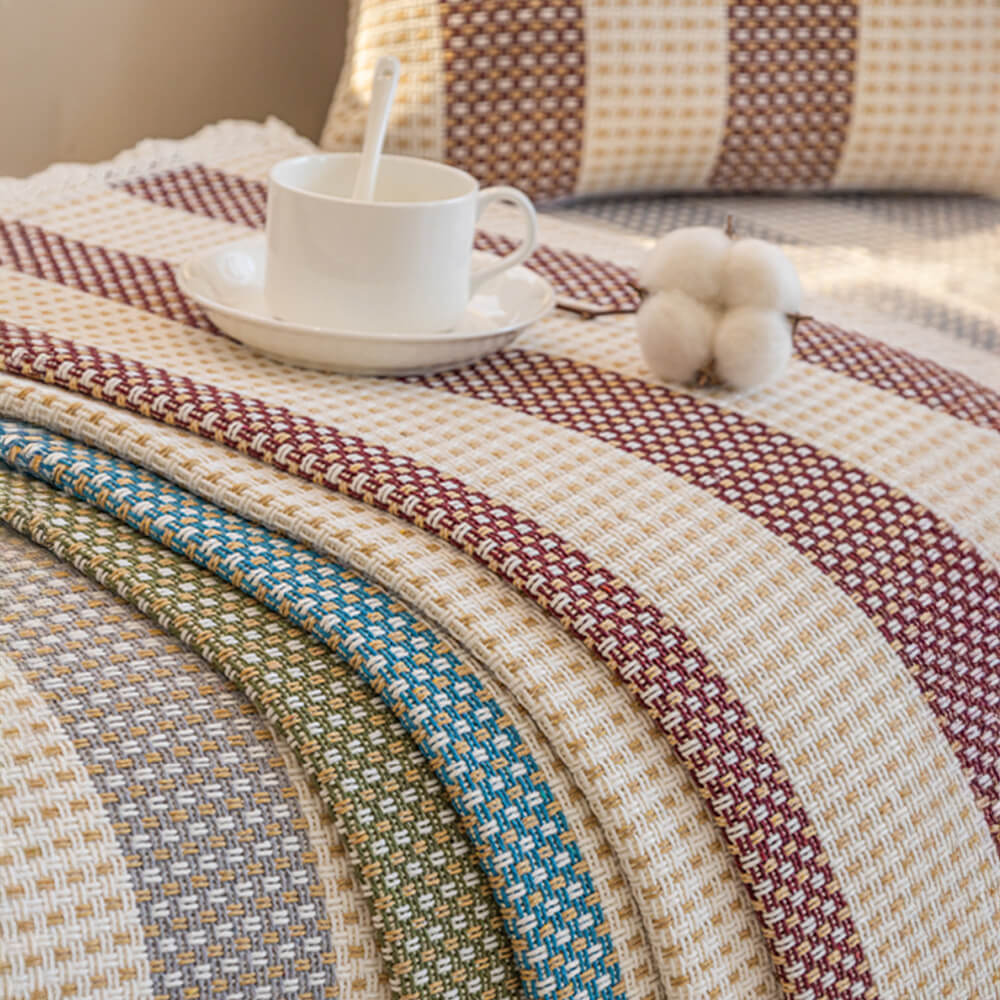 Housse de protection pour meubles anti-rayures en coton et lin à rayures