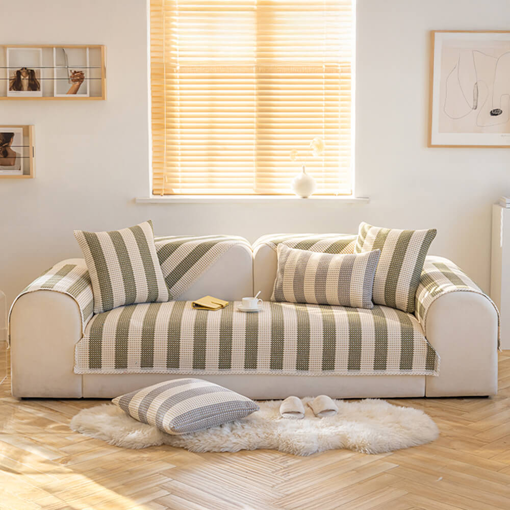 Housse de protection pour meubles anti-rayures en coton et lin à rayures