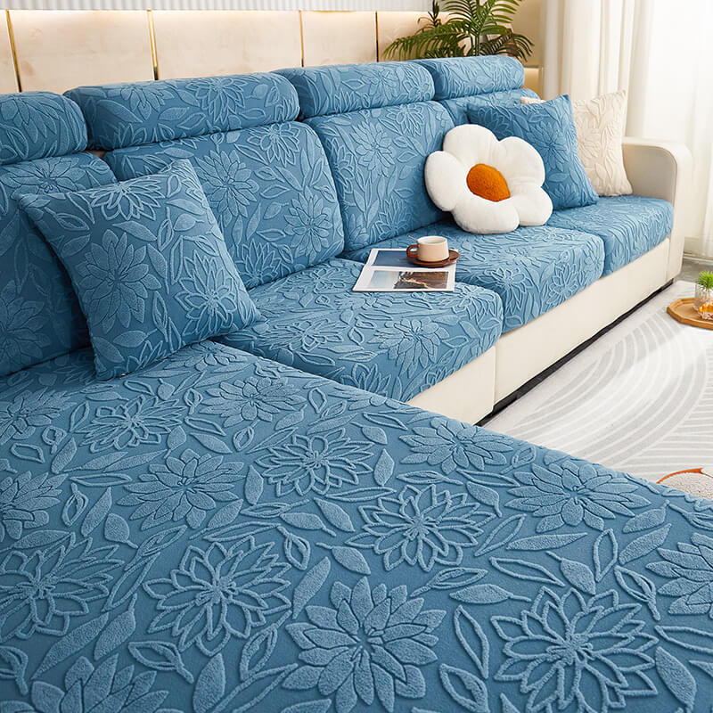 Housse de protection de canapé en velours floral extensible