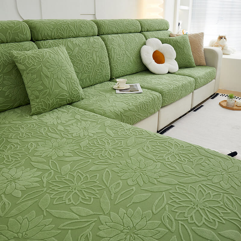 Housse de protection de canapé en velours floral extensible