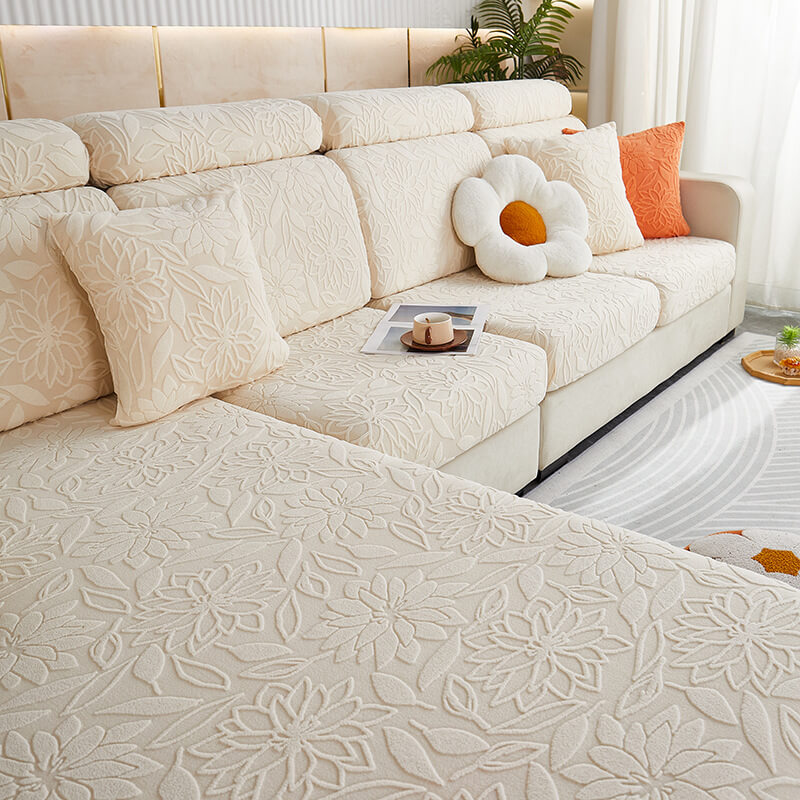Housse de protection de canapé en velours floral extensible