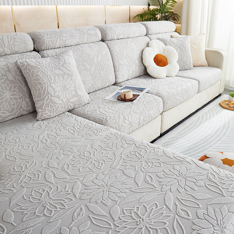 Housse de protection de canapé en velours floral extensible