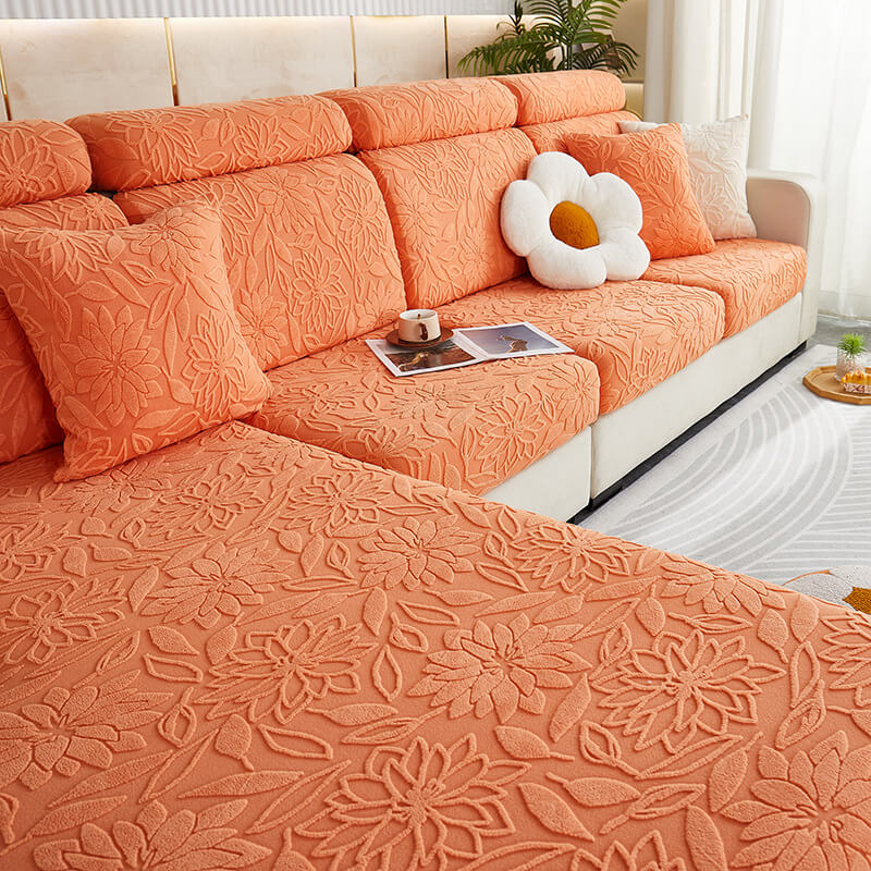 Housse de protection de canapé en velours floral extensible