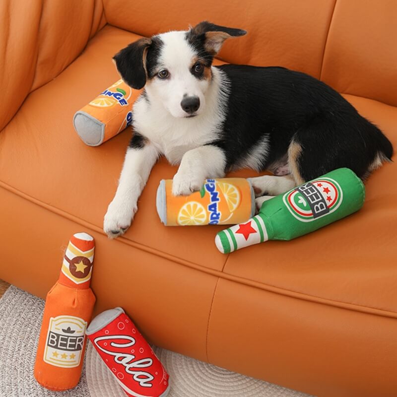 Jouets drôles et mignons en peluche pour chien, jouets à mâcher pour bière et boissons