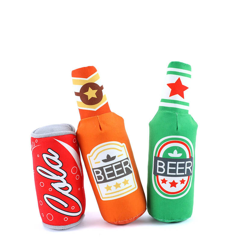 Jouets drôles et mignons en peluche pour chien, jouets à mâcher pour bière et boissons