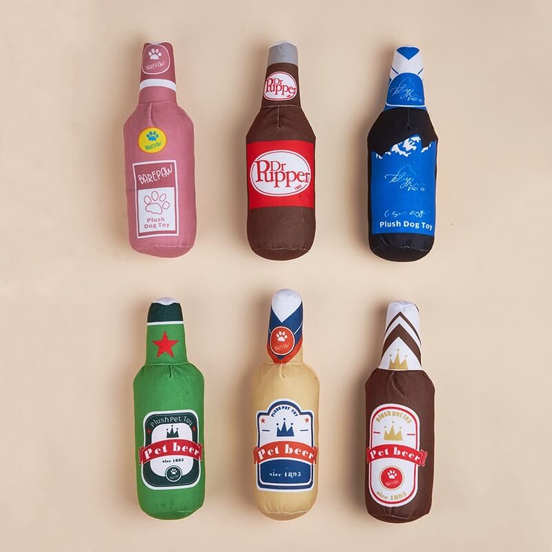Jouets drôles et mignons en peluche pour chien, jouets à mâcher pour bière et boissons