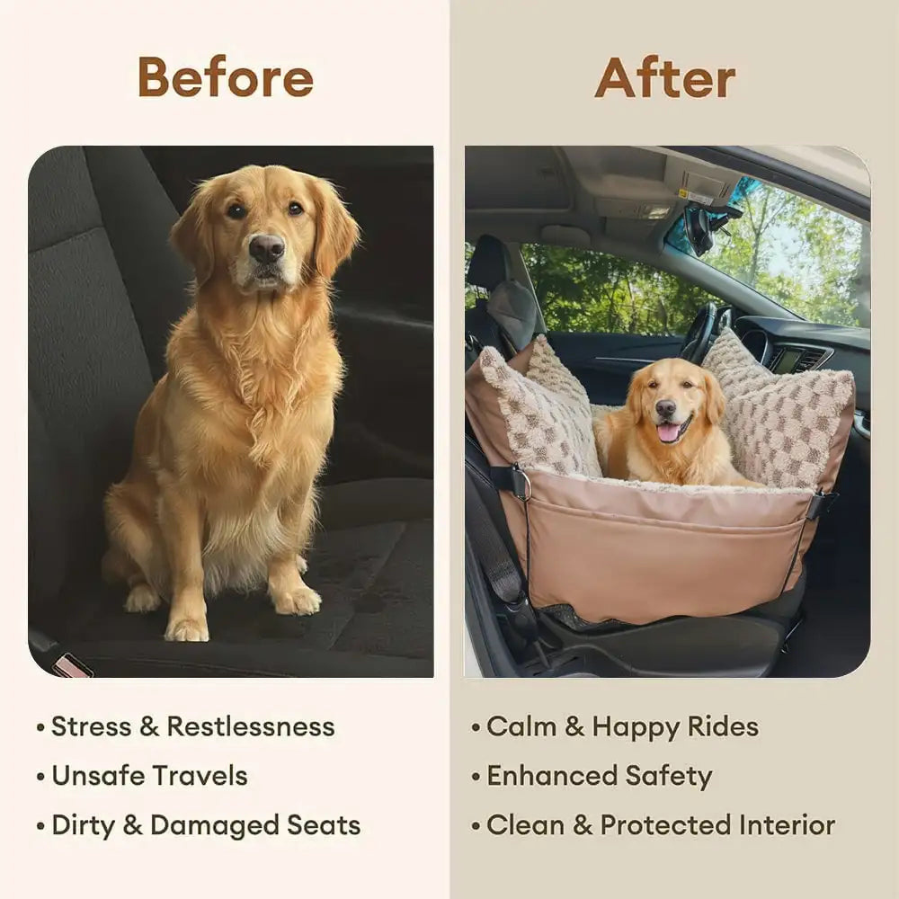 Checkerboard Faux Leather Safety Center Console Pet Car Seat and Carrier 2-in-1