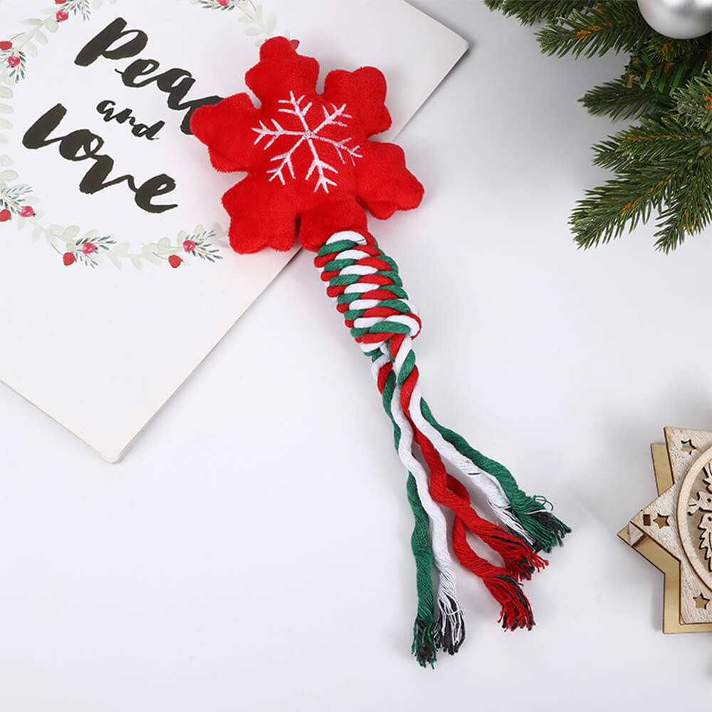 Weihnachts-Leinen-Baumwollseil, Zahnreinigung, interaktives Plüsch-Hundespielzeug