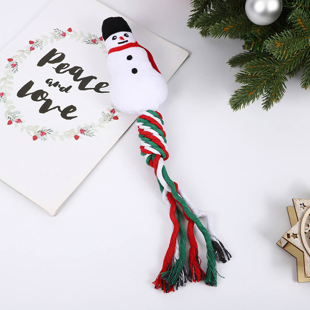 Weihnachts-Leinen-Baumwollseil, Zahnreinigung, interaktives Plüsch-Hundespielzeug