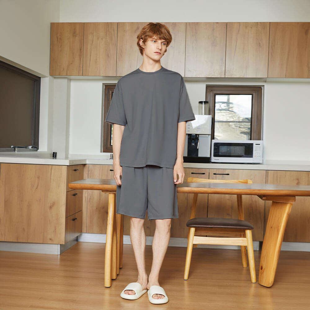 Ensemble de pyjama pour couples, respectueux de l'environnement, couleur Pure, résistant aux poils d'animaux, col ras du cou, manches courtes