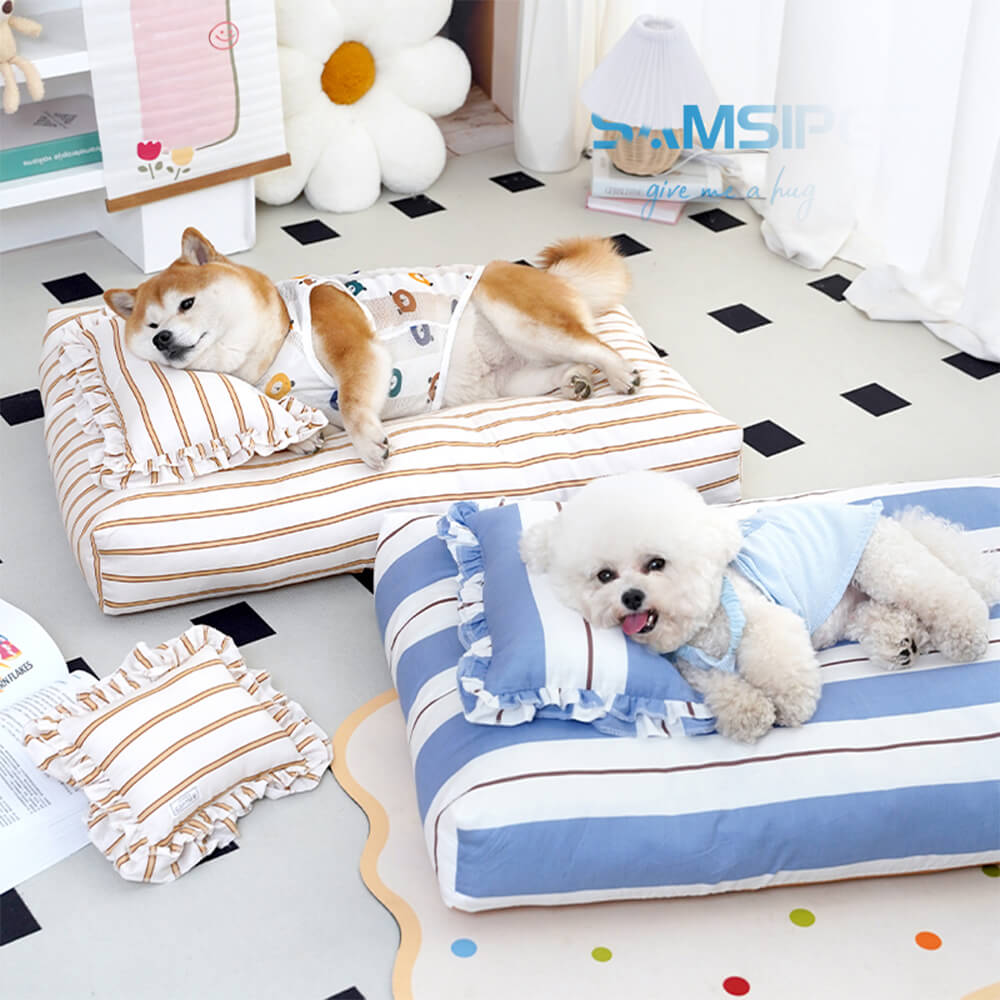 Algodón rayado grueso acolchado & Cama de almohada suave para perros