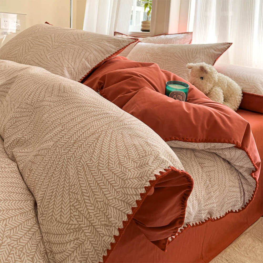 Classic Leaf Style Pure Cotton Sanded Bedding