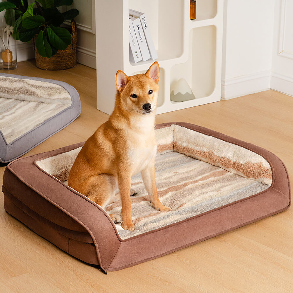Estilo moderno falso de cordero acogedor acogedor sofá de perro ortopédico cama