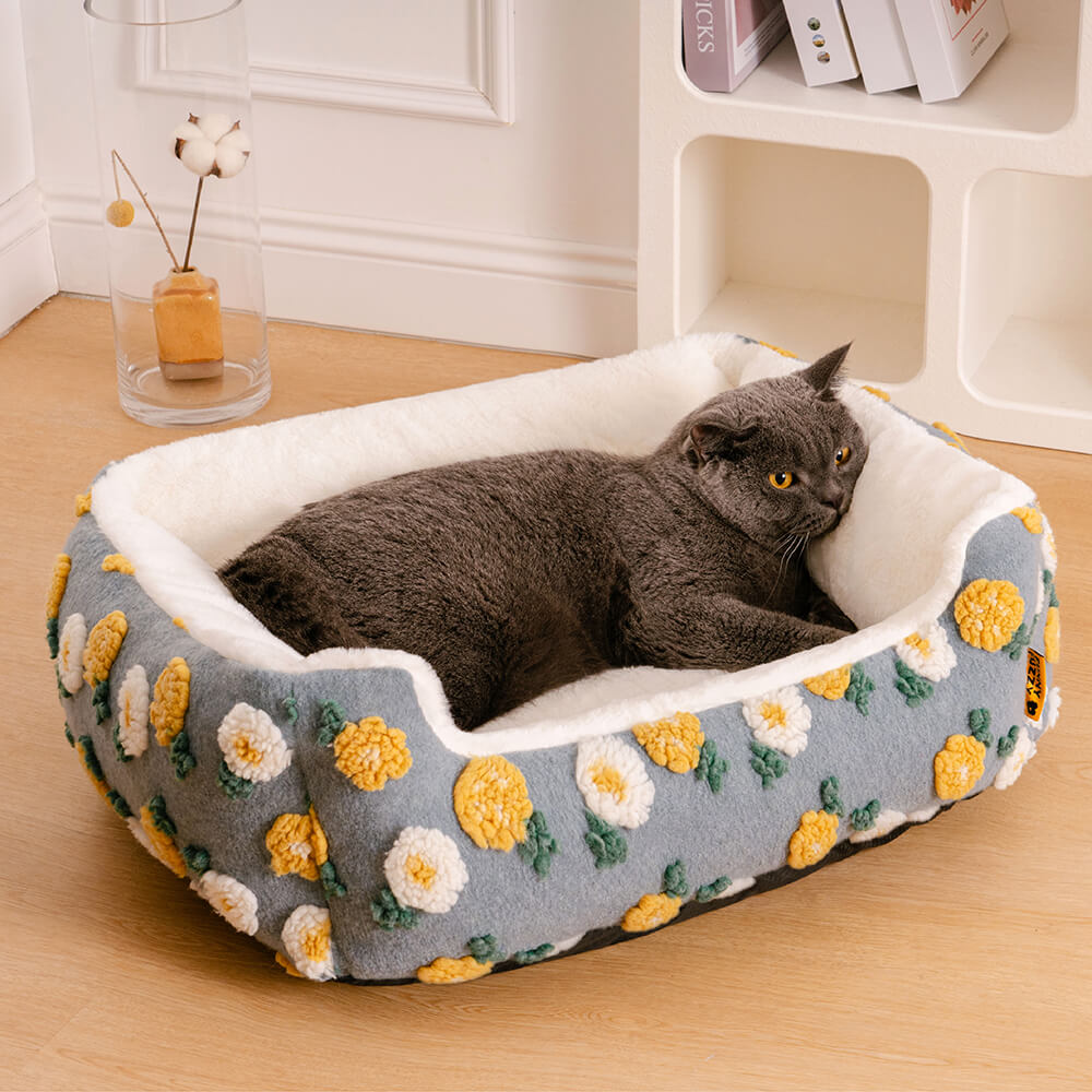 Cama ultra acogedora de lana hecha a mano de lana y gato