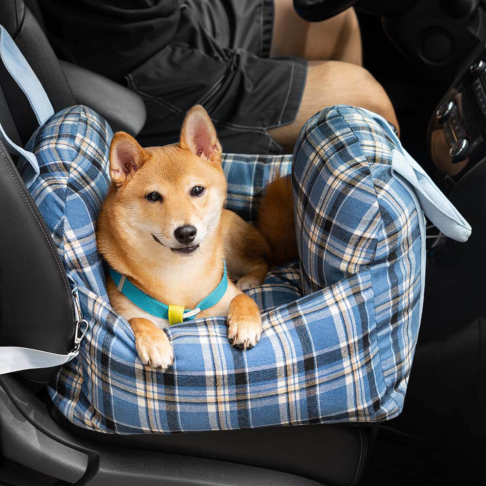 Camilla de asiento de automóvil para perros de seguridad a cuadros