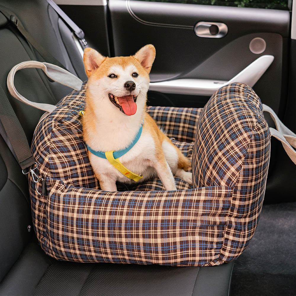 Camilla de asiento de automóvil para perros de seguridad a cuadros