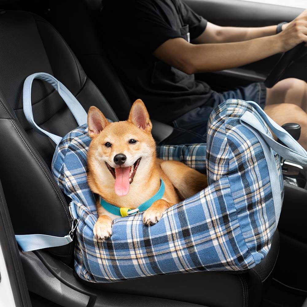 Camilla de asiento de automóvil para perros de seguridad a cuadros