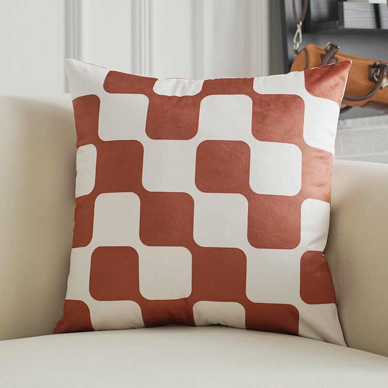 Coussin décoratif en velours à carreaux labyrinthe géométrique