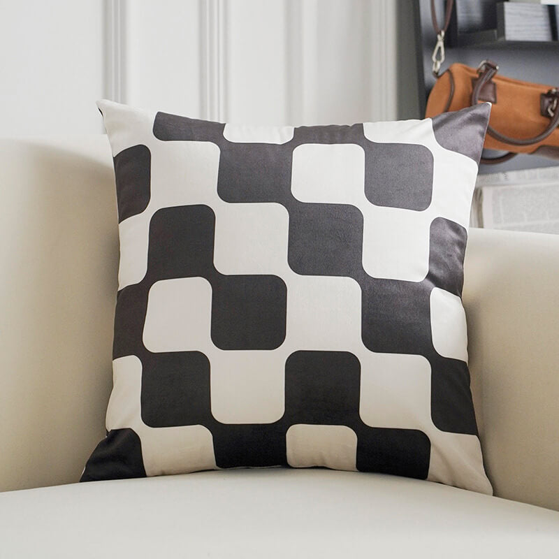 Coussin décoratif en velours à carreaux labyrinthe géométrique