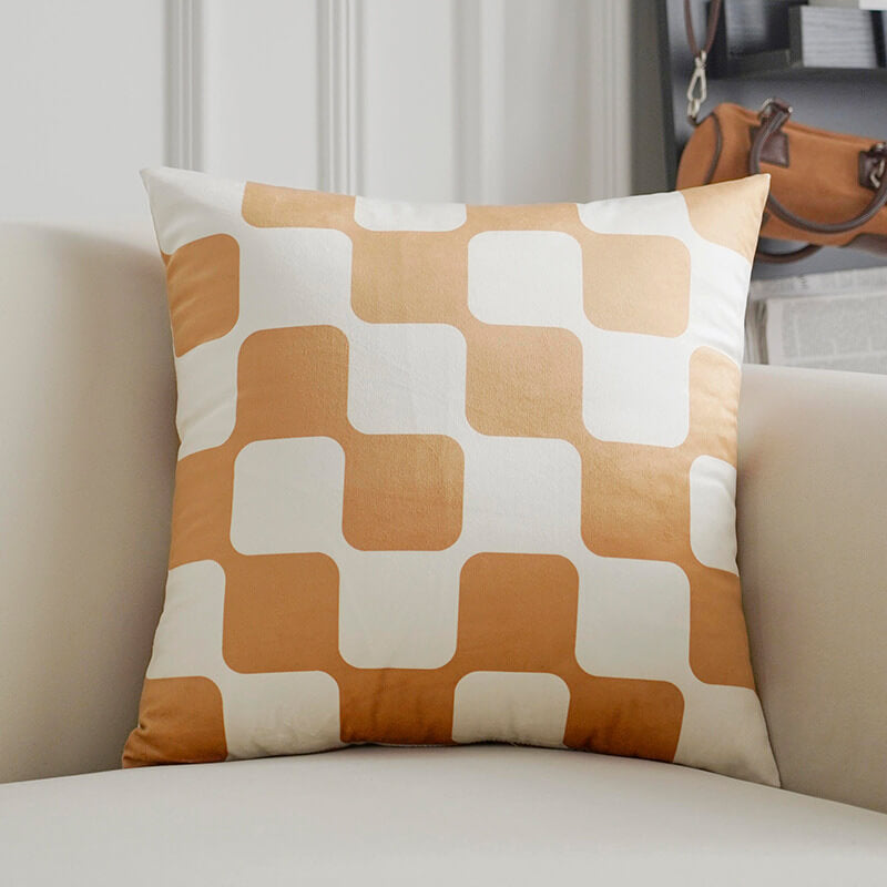 Coussin décoratif en velours à carreaux labyrinthe géométrique