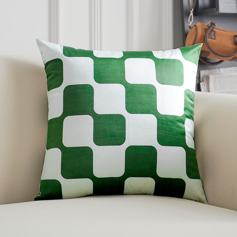 Coussin décoratif en velours à carreaux labyrinthe géométrique