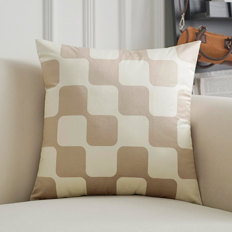 Coussin décoratif en velours à carreaux labyrinthe géométrique