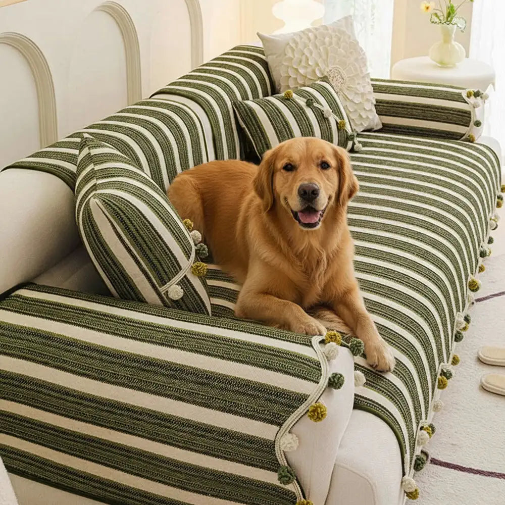 Irregular Contrast Color Chenille Skin-Friendly Non-Slip Sofa Protective Couch Cover