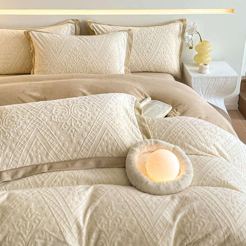 Luxuriöses, doppelseitiges, hautfreundliches, warmes Jacquard-Bettlaken-Set aus Samt