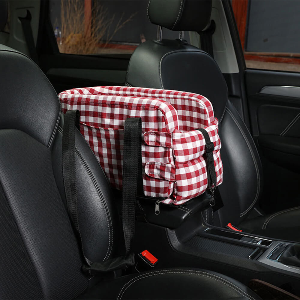 Elegante asiento de seguridad para perros de viajes portátiles a cuadros