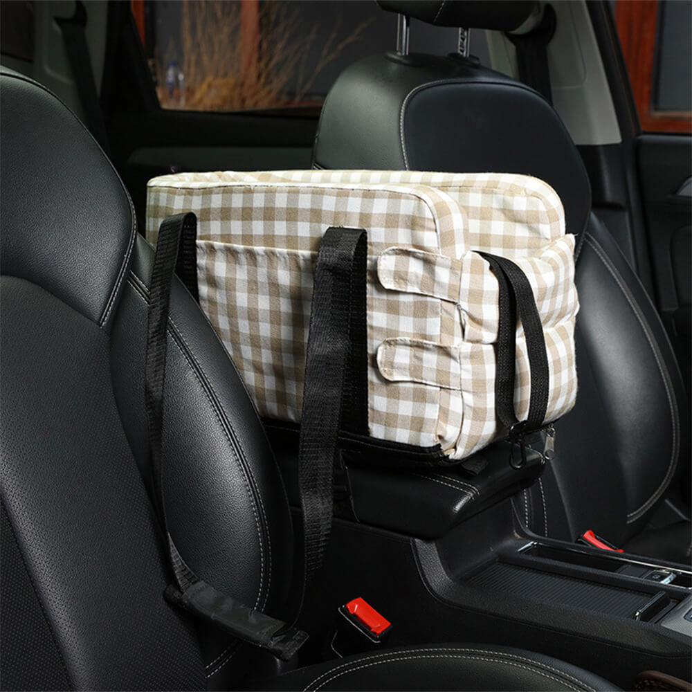 Elegante asiento de seguridad para perros de viajes portátiles a cuadros