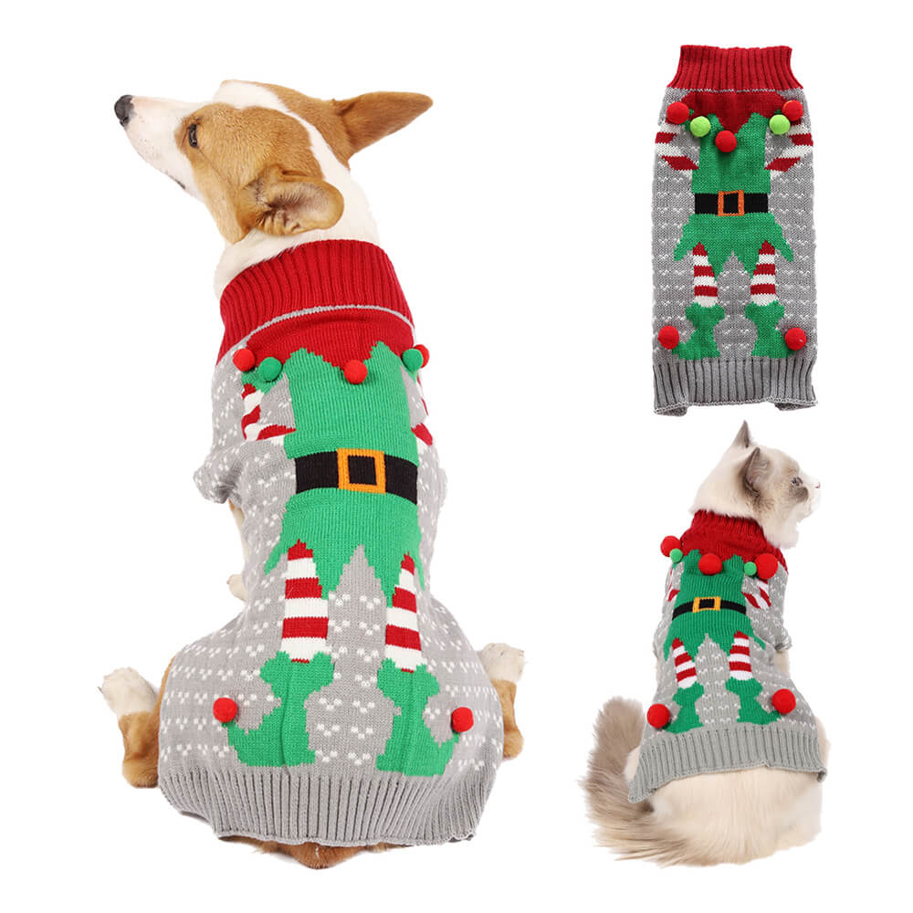 Pull chaud en tricot à col roulé pour chien et renne de Noël
