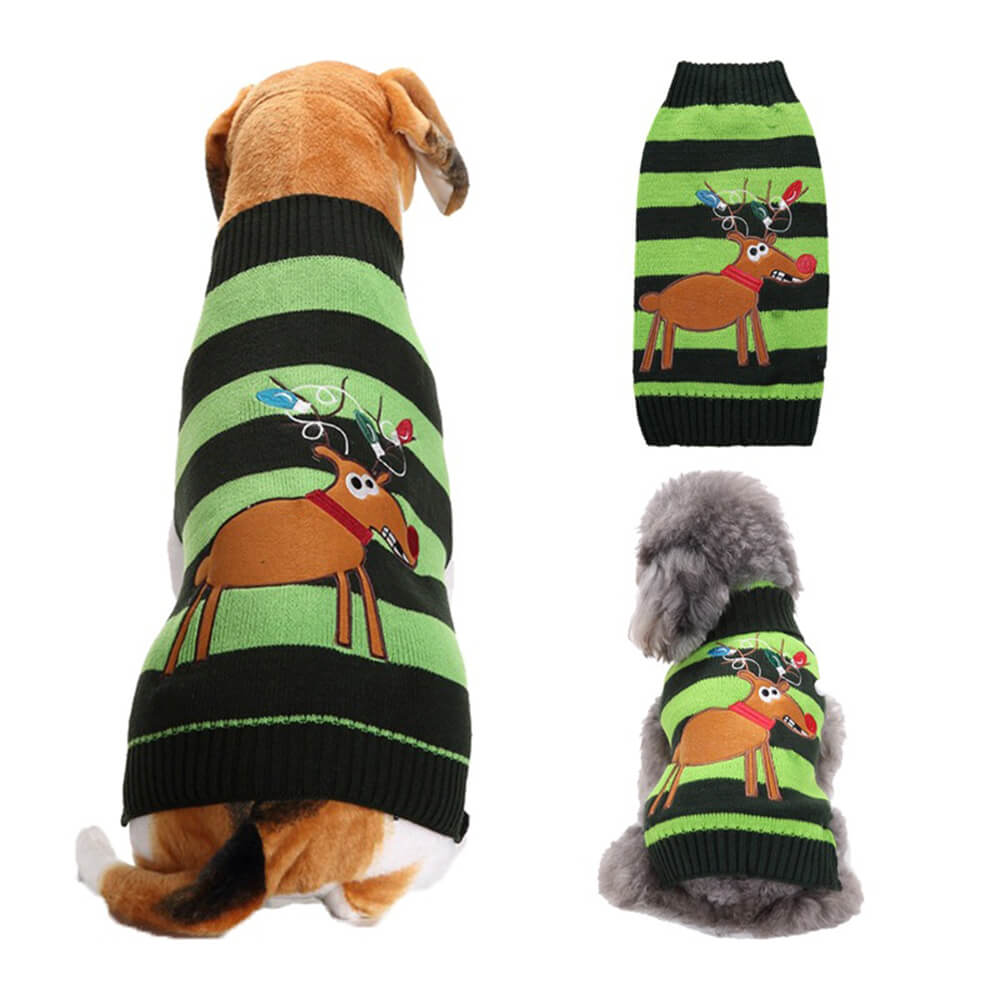 Pull chaud en tricot à col roulé pour chien et renne de Noël