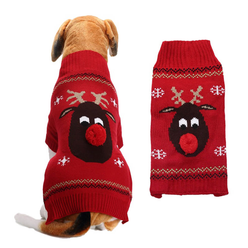 Pull chaud en tricot à col roulé pour chien et renne de Noël