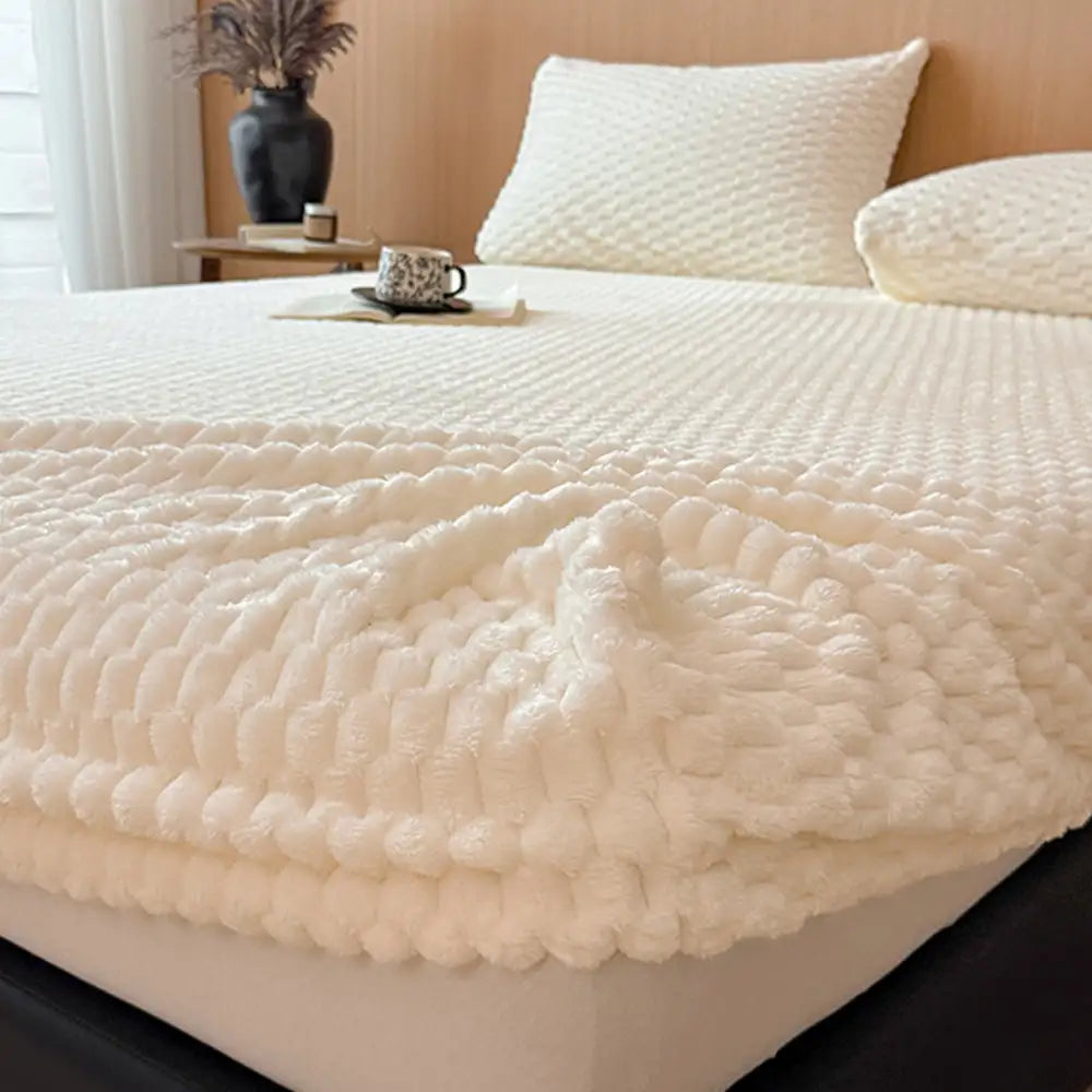Soft Plush Skin-Friendly Mattress Protector Bedding Fitted Sheet Set