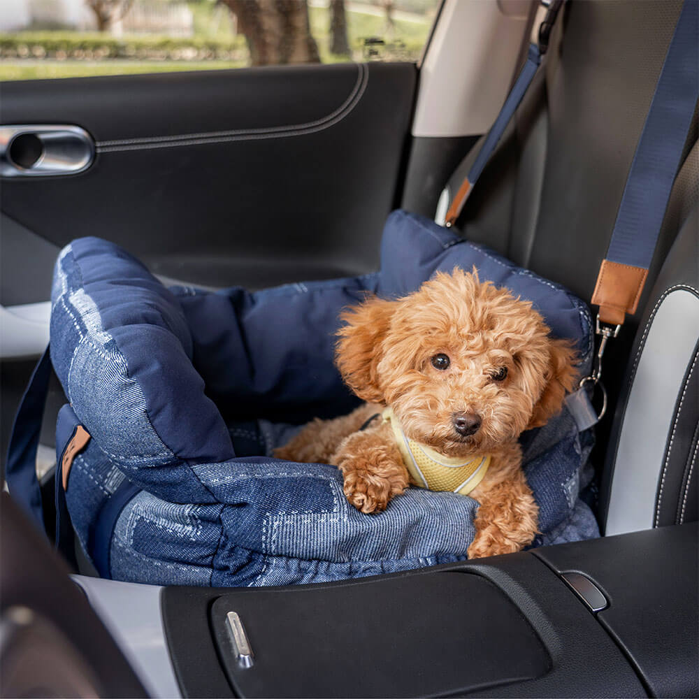 Traversin de sécurité de voyage, lit de siège de voiture en Patchwork de Denim Vintage pour chien