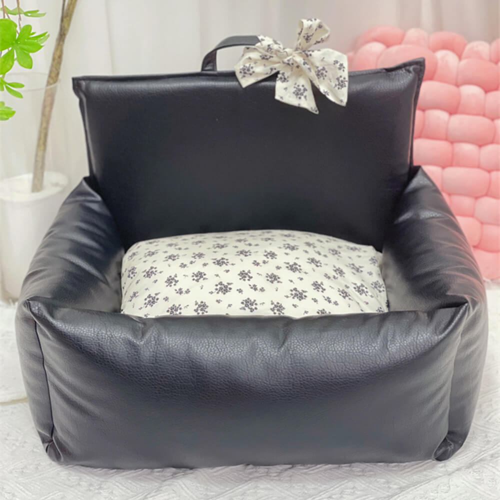 Cama de perros de cachorros antideslizadores de cuero floral de forma floral vintage