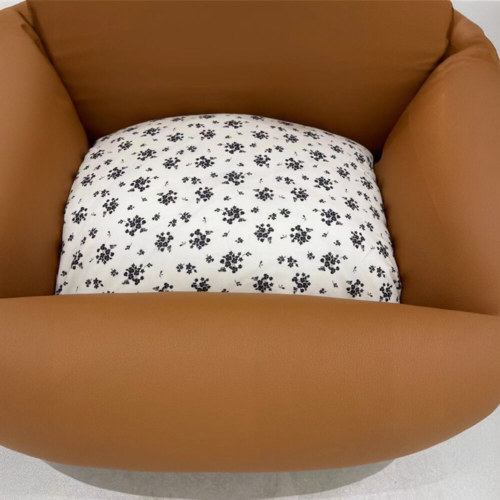 Cama de perros de cachorros antideslizadores de cuero floral de forma floral vintage