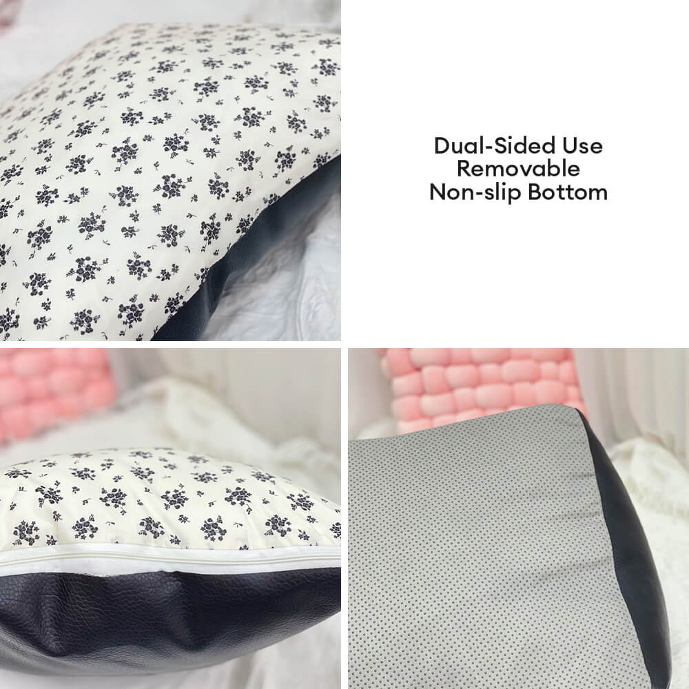Cama de perros de cachorros antideslizadores de cuero floral de forma floral vintage
