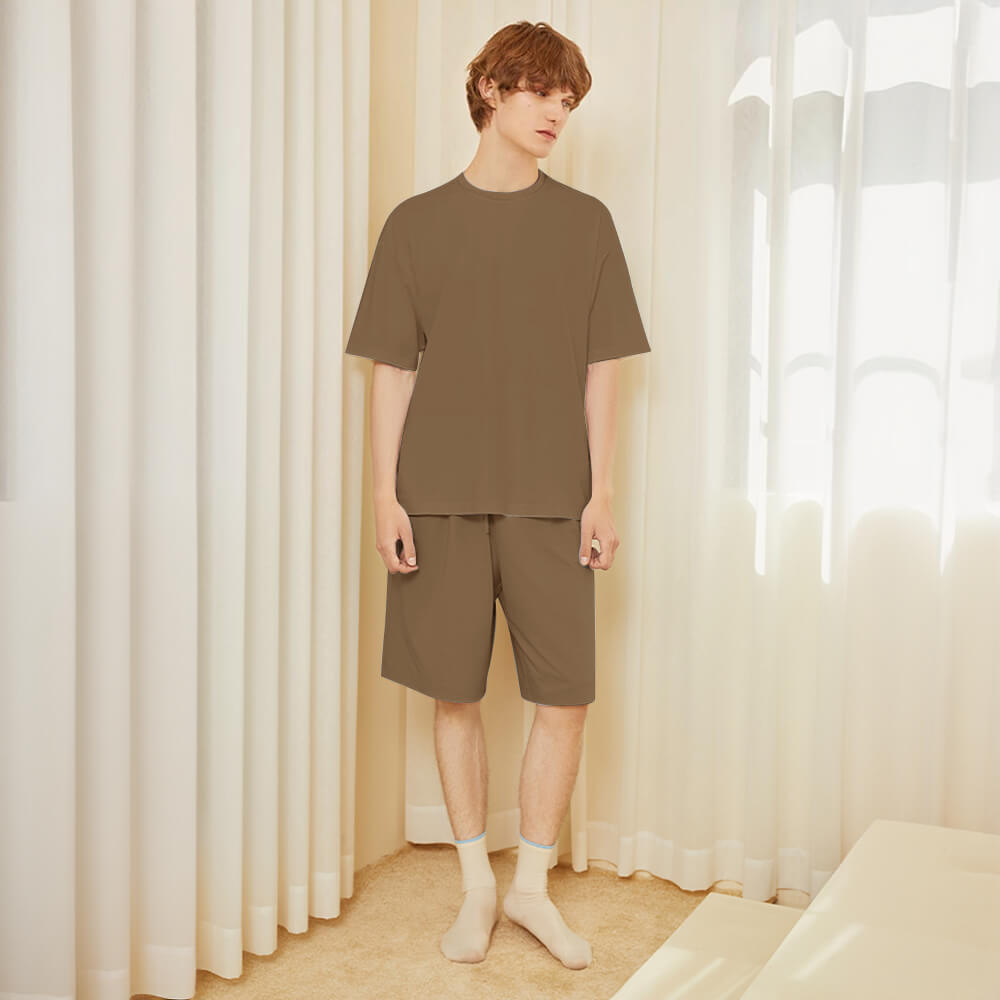 Ensemble de pyjama pour couples, respectueux de l'environnement, couleur Pure, résistant aux poils d'animaux, col ras du cou, manches courtes