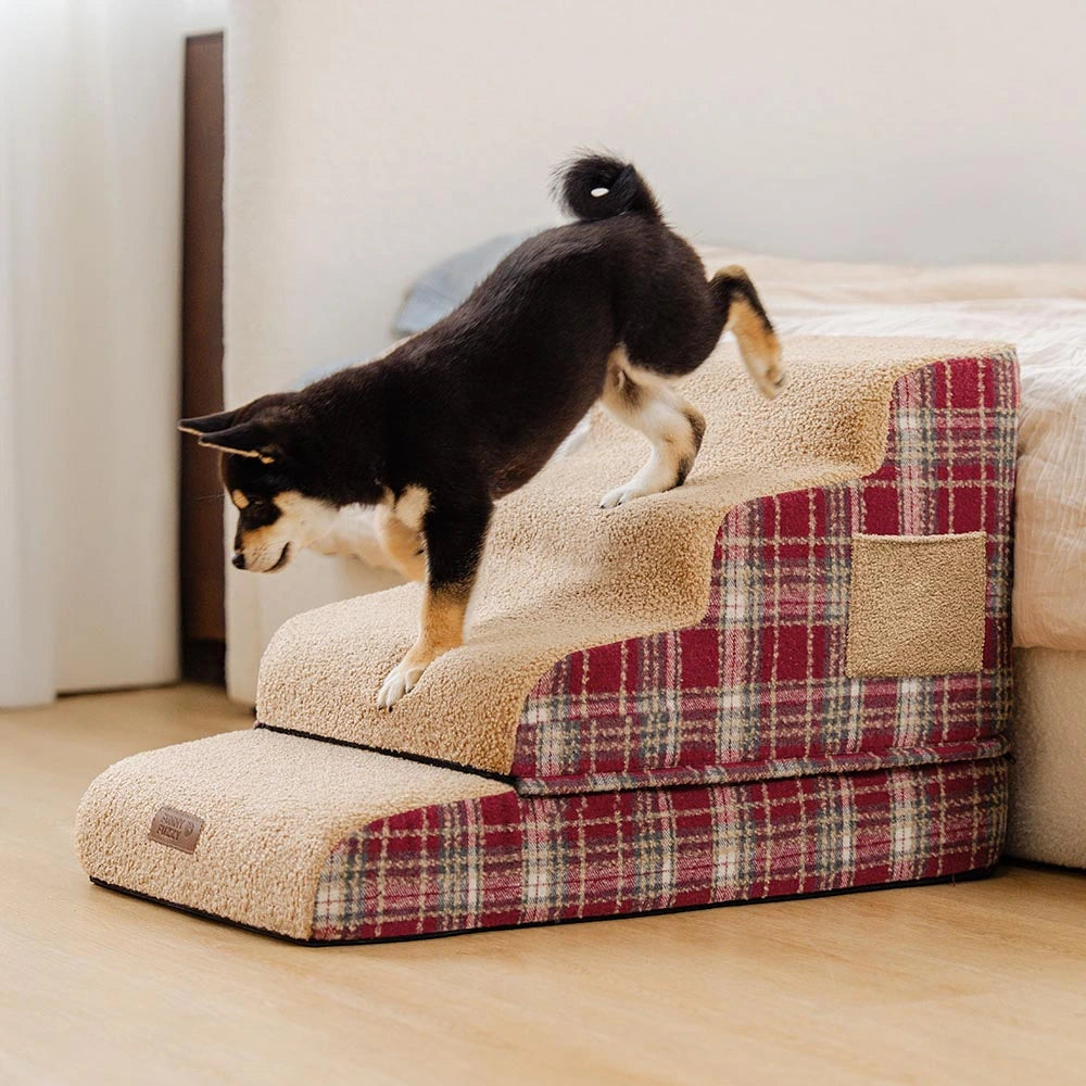 Escaleras de rampa para mascotas extraíbles de esponja de alta densidad a cuadros - COMFYCLIMB
