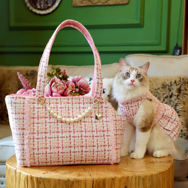 Bolsa de transporte de perros y gatos ligeros a cuadros y gatos a cuadros de lujo